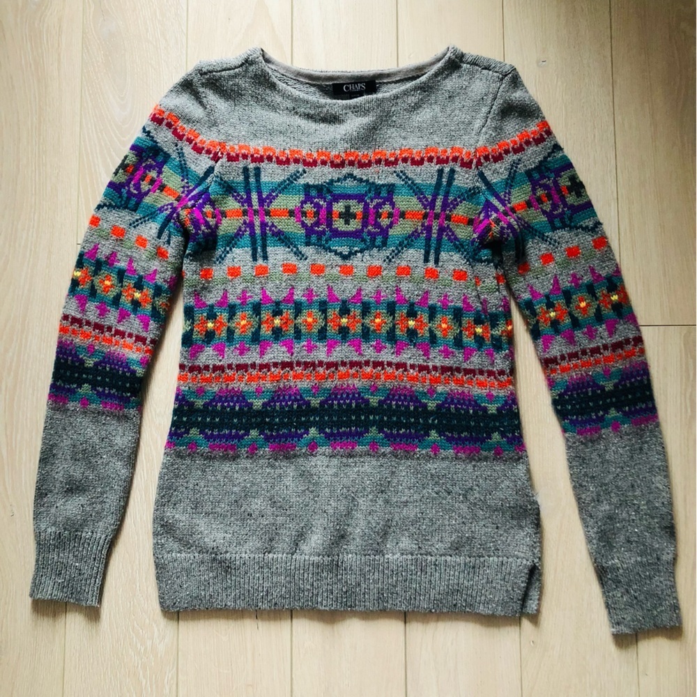 Chaps Denim Grey Jacquard Sweater